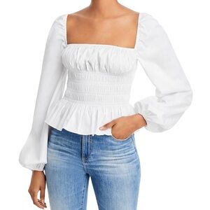 Staud Jules White Smocked Women's Top